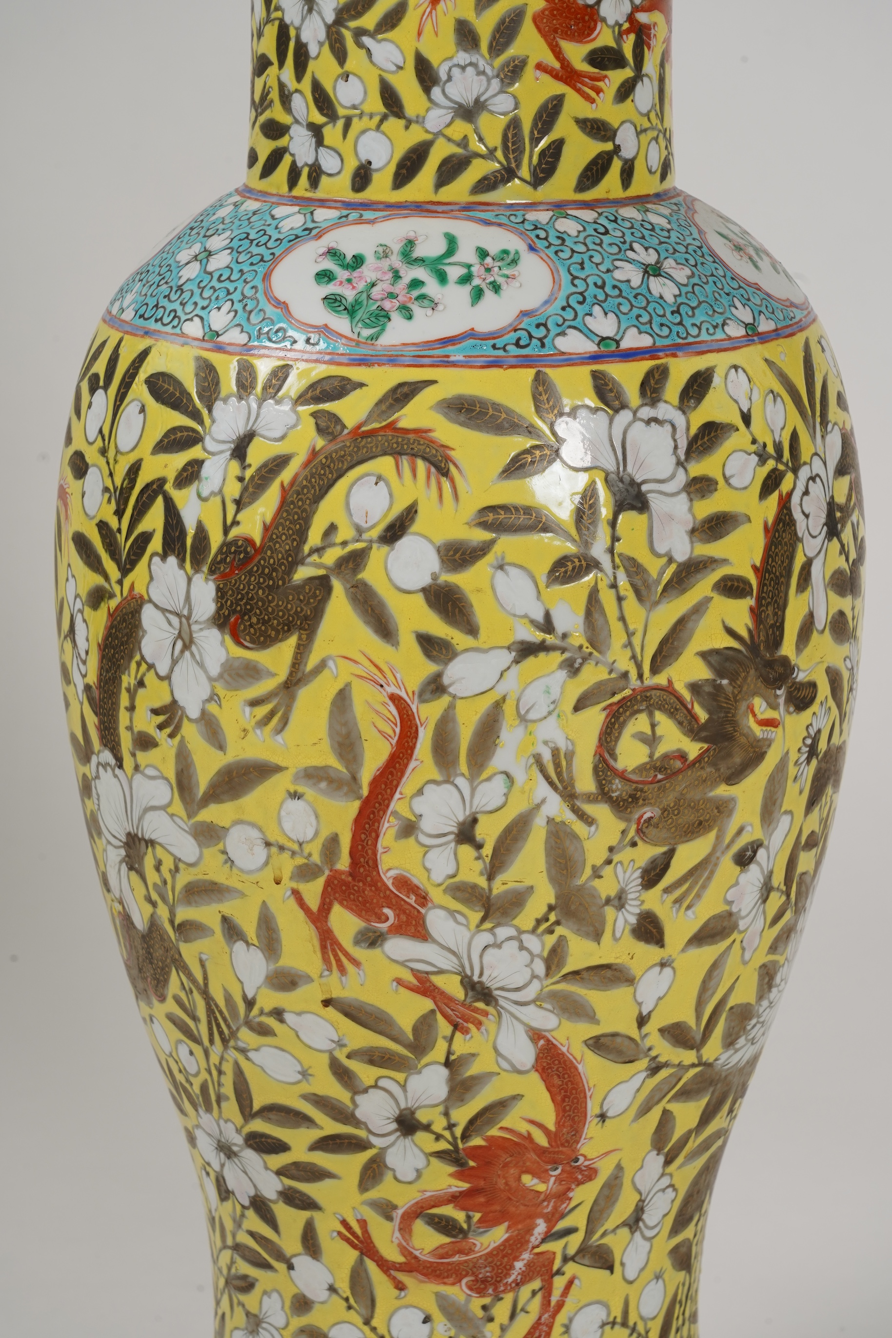 A large Chinese yellow ground ‘dragon’ vase, Guangxu period, mounted as a lamp